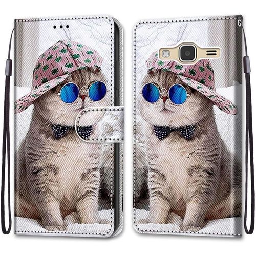 Coque Pour Samsung Galaxy J3 2016, Etui En Cuir Pu Portefeuille Housse Coque Avec 360 Degres Silicone Antichoc Protection Cover Cuir Pochette Magnetique Und Flip Bequille (Chats 4)