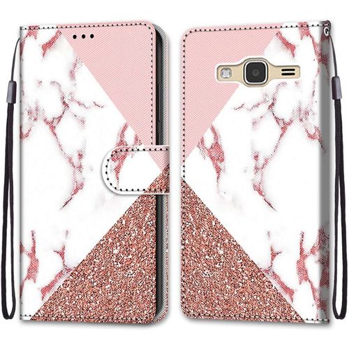 Coque Pour Samsung Galaxy J3 2016, Etui En Cuir Pu Portefeuille Housse Coque Avec 360 Degres Silicone Antichoc Protection Cover Cuir Pochette Magnetique Und Flip Bequille (Marbre)