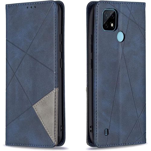 Coque Pour Oppo Realme C21 / C20, Housse Portefeuille En Cuir Etui Avec Tpu Silicone Bumper Antichoc Magnetique Flip Case, Porte Cartes Avec Fonction Support Cover Pu Pochette (Bleu)
