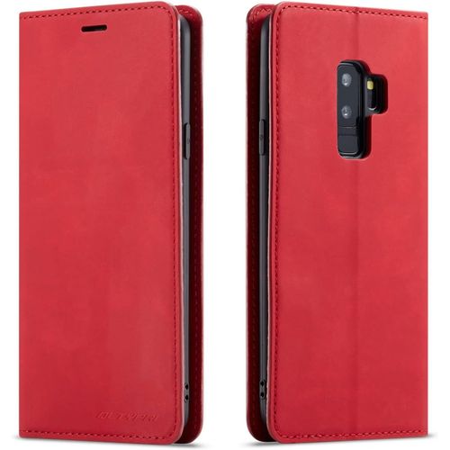 Coque Pour Samsung Galaxy S9, Housse En Cuir Premium Pu Portefeuille Etui, [Fentes Pour Cartes] [Fermoir Magnetique] [Stand Fonction] Flip Coque Pour Samsung Galaxy S9 - Rouge