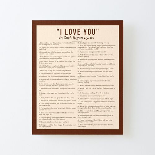 Canevas imprimer "I Love You" dans Zach Bryan Impression sur toile Roulée Tableau Art Décoration Murale / Sans cadre 40X50cm
