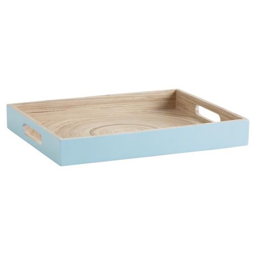 Plateau rectangulaire en bambou laqué bleu Rectangulaire