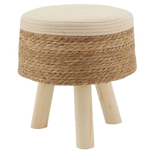 Tabouret En Jonc, Coton Et Bois