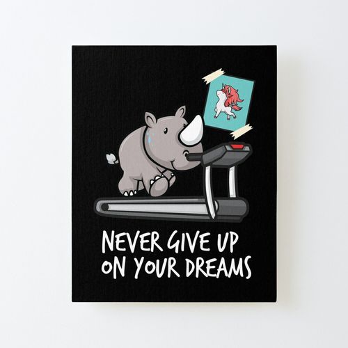 Canevas imprimer N'abandonnez jamais vos rêves - Rhino sur le tapis roulant comme la licorne Impression sur toile Roulée Tableau Art Décoration Murale / Sans cadre 40X50cm