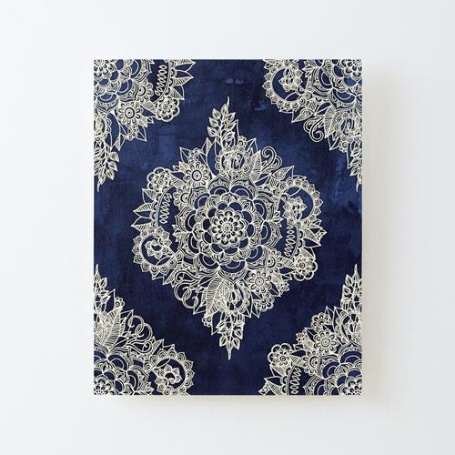 Canevas imprimer Modèle marocain floral à la crème sur de profonde encre indigo Impression sur toile Roulée Tableau Art Décoration Murale / Sans cadre 40X50cm