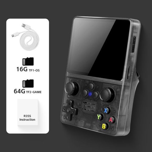 64g Noir - R35s-Console De Jeu Rtro Portable, Systme Linux, cran Ips 3.5 Pouces, Lecteur Vido De Poche 2023