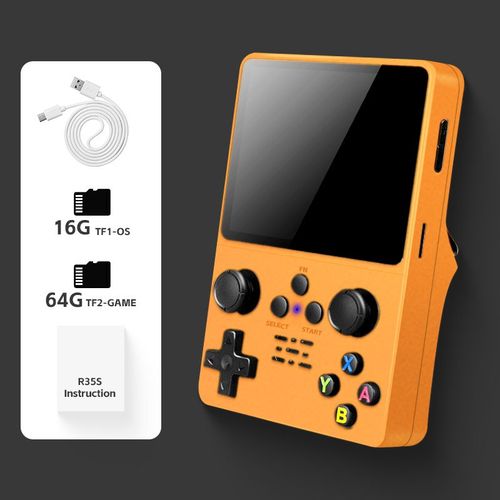64g Orange - R35s-Console De Jeu Rtro Portable, Systme Linux, cran Ips 3.5 Pouces, Lecteur Vido De Poche 2023