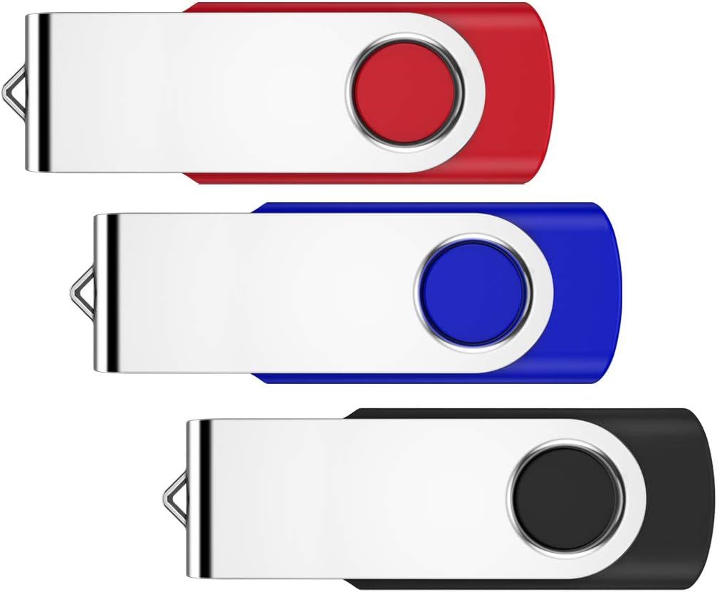 64GB Memory Stick 3 Pack-USB Flash Drives USB 2.0 Swivel Design Pen Drive,Thumb Drive for Data Storage,Zip Drive and Jump Drive with LED Light-3 Colour