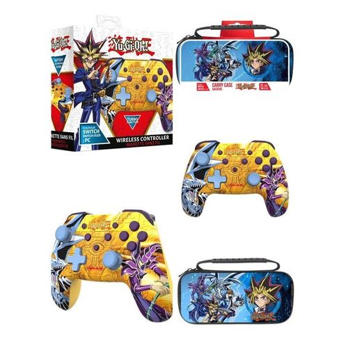 Manette Yu-Gi-Oh! Sans Fil Bluetooth Pour Nintendo Switch ? Pc Dark Magician Vs Blue-Eyes White Dragon + Sacoche Xl Switch Et Oled.