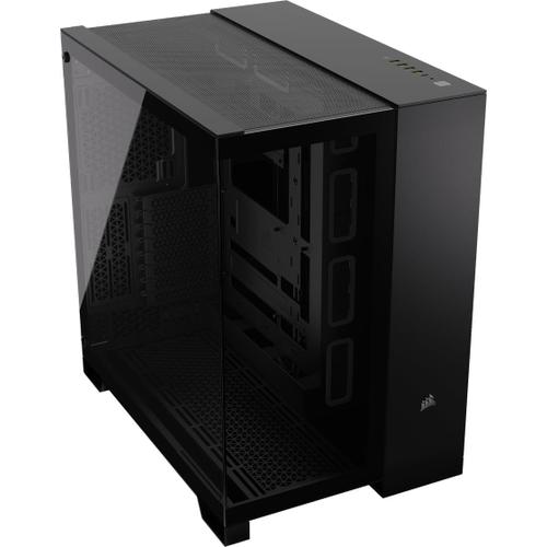 6500X Botier Pc Matx Mid-Tower  Double Chambre Verre Tremp Panoramique-Connexion Inverse Compatible Avec La Carte Mre Pas De Ventilateurs Inclus Noir