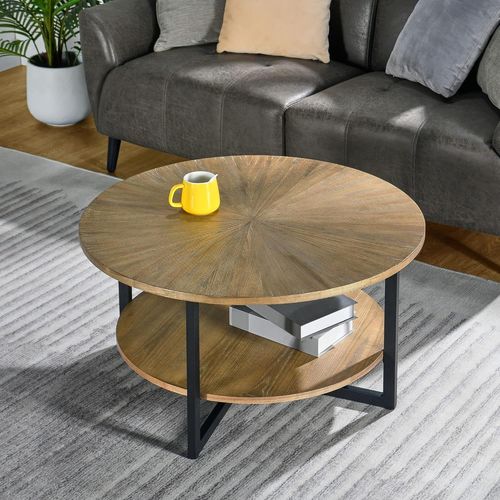 Auto1336 Table De Salon Ronde Table Basse Basse Double Couche Table De Loisirs En Bois Massif Style Naturel Minimaliste 85x85x45,5 Cm Marron Clair