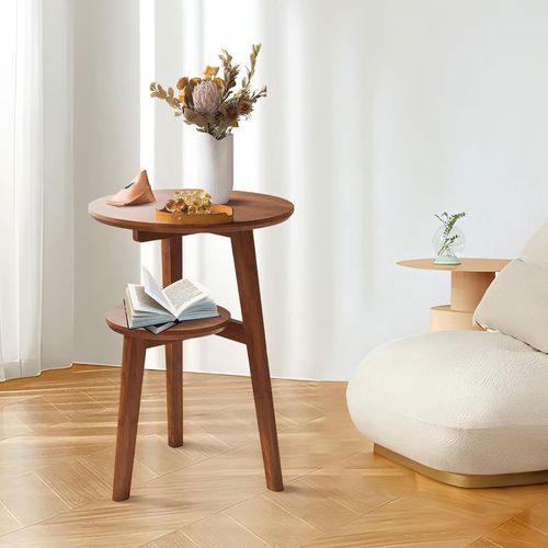 Table D'appoint Ronde,Table Basse Ronde En Bambou À 2 Niveaux,Petite Table Basse,Chambre En Bois Cadre,Table D'appoint En Bois,Petite Table Latérale Pour Salon,Chambre À Coucher