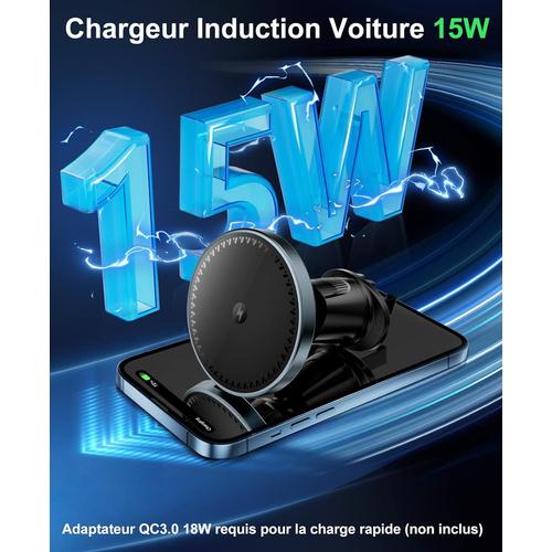 Support Téléphone Voiture Magsafe Induction, Charge Rapide 15W