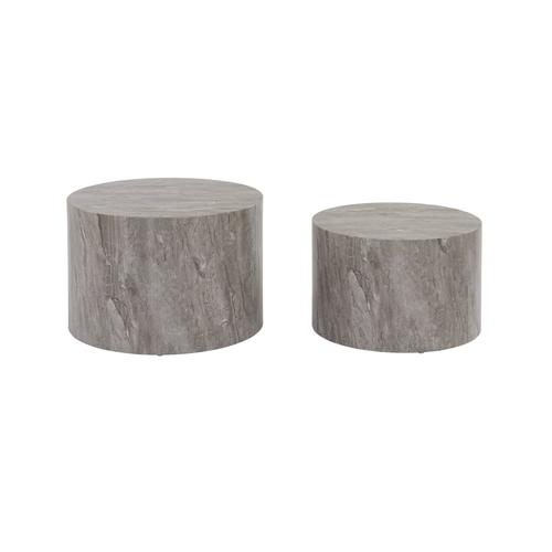 Lot De 2 Tables Basses Paros Rondes Effet Marbre Gris. Tables Gigognes Ø58 X H 40cm / Ø50 X H 33cm