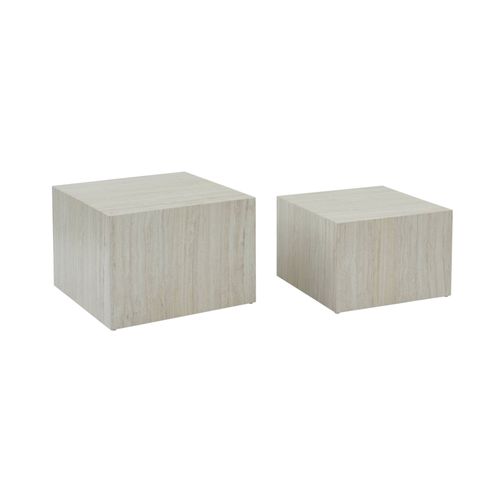 Lot De 2 Tables Basses Effet Marbre Blanc Cassé Paros. L 58 X L 58 X H 40cm / L 50 X L 50 X H 33cm