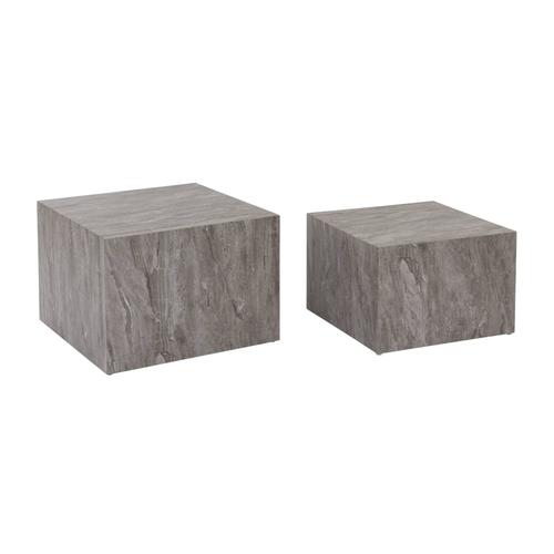 Lot De 2 Tables Basses Effet Marbre Gris Paros. L 58 X L 58 X H 40cm / L 50 X L 50 X H 33cm