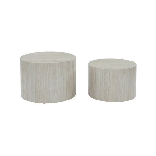 Lot De 2 Tables Basses Paros Rondes Effet Marbre Blanc Cassé. Tables Gigognes Ø58 X H 40cm / Ø50 X H 33cm