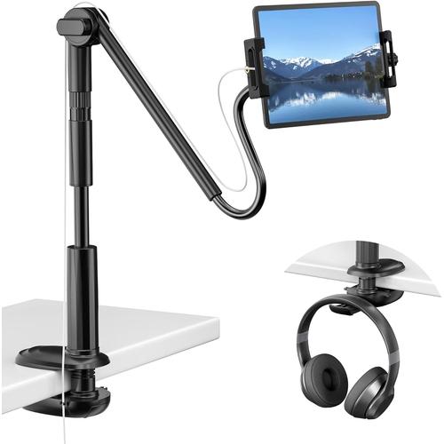 Support Tablette Col de Cygne pour Lit, Support T¿¿l¿¿phone et iPad R¿¿glable ¿¿ 360¡ã pour Bureau pour Enregistrement Vid¿¿o, Pince de Chevet et de T¿ºte pour iPad Pro 12.9/Air/Mini/Kindle 4.7""-12.9