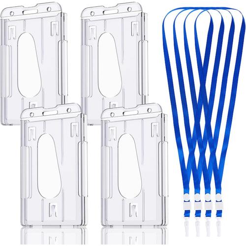 Porte Badge Rigide Tour De Cou Badge 4pcs Porte Carte Transparent Porte Badge Plastique Support Badge Pour Clips Badges, Carte D'¿¿Tudiants, Carte De Visite, Carte Bus