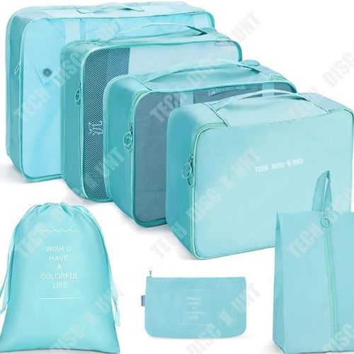 TD® Ensemble de sacs de rangement de voyage Trousse de toilette pliante en huit pièces Sac de rangement pour vêtements Sac de voyage
