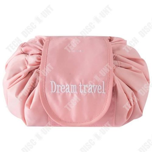 TD® Sac cosmétique à cordon de serrage couleur rose sac de rangement de voyage de grande capacité sac de lavage portable accessoires