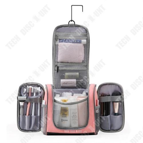 TD® Sac cosmétique de voyage de grande capacité trousse de toilette suspendue étanche sac de rangement en cuir PU sac cadeau d'hôtel