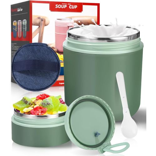To Go Muesli Mug 530 Ml + 180 Ml, Gobelet À Yaourt Isolé En Acier Inoxydable,Mug Thermo À Emporter Avec Couvercle Anti-Fuite,710Ml Thermos Alimentaire,Pot Overnight Oats