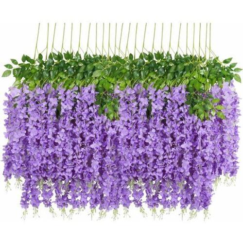 Lot De 12 Artificielle Fleurs Faux Wisteria Vigne Soie Fleur Suspendue Guirlande Pour La Maison Jardin Partie De Mariage Décor Simulation Fleur (Lot De 12, 115cm, Violet)