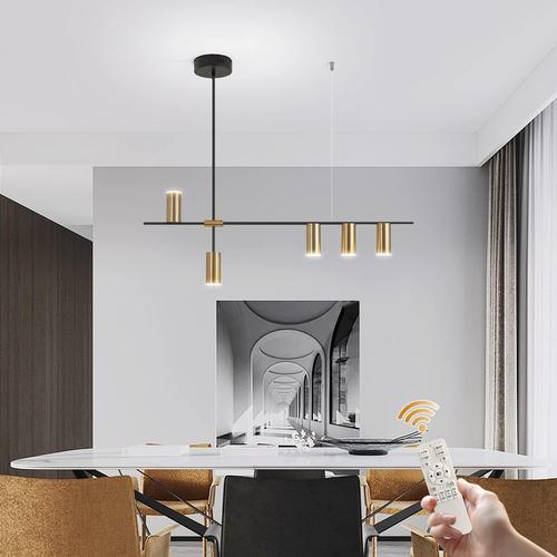 Luminaires Suspendus, Lustre Led Moderne À Intensité Variable Avec Spots, Suspension Linéaire Réglable Pour Îlot De Cuisine Salle À Manger Salon (Noir, Or 30w)