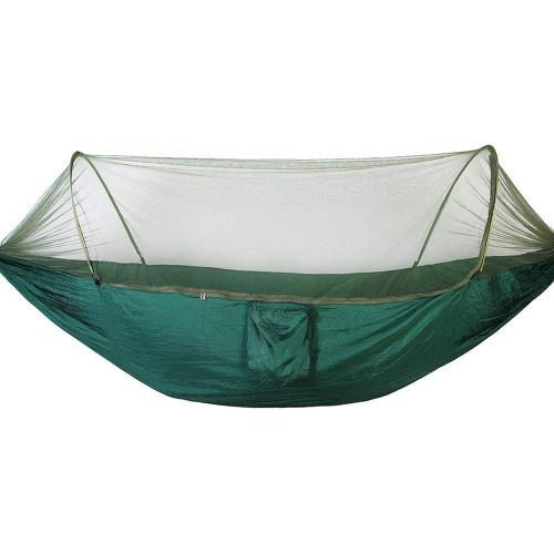 Lit Simple Et Double De Camping Hamac Portatif De Voyage De Hamac De Parachute Portatif En Nylon Avec Moustiquaire Pour La Randonnée, Le Voyage, La Randonnée, La Plage, La Cour(Vert Foncé)