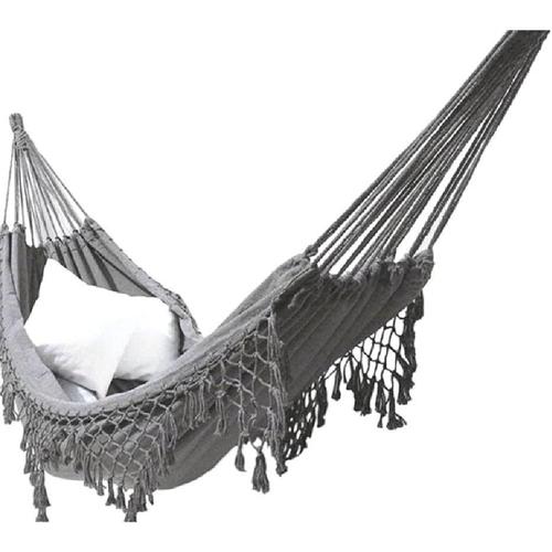 Hamac Double Bohème En Macramé Tissé À Franges En Toile - Grande Balançoire À Suspendre - Pour La Plage, La Cour, La Chambre À Coucher, La Terrasse - Pompons Tissés À Suspendre,Gris