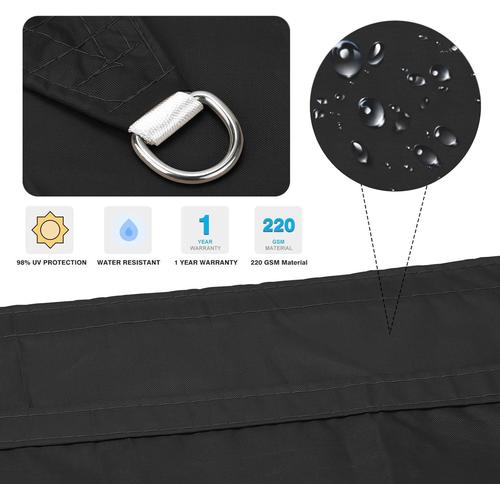 Voile D'ombrage Rectangulaire 3x4m Noir, Auvent Imperméable Uv Protection Pour Jardin Terrasse Extérieur Patio Piscine Avec Corde Libre