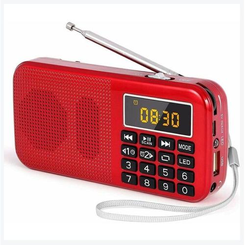 Radio Portable, Radio Fm Avec Batterie Rechargeable De Grande Capacité (3000mah), Prise En Charge Mp3 / Sd/Usb/Aux,Rouge