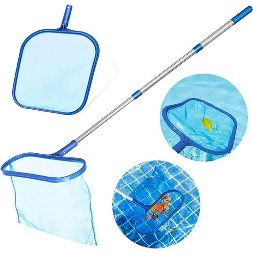 Kit épuisette de Fond pour Piscine avec Manche Télescopique en Aluminium, Épuisette Piscine Filet de Écumoire pour Piscine pour Piscine, Bassins, Fontaine, Étang, Réservoir à Poissons