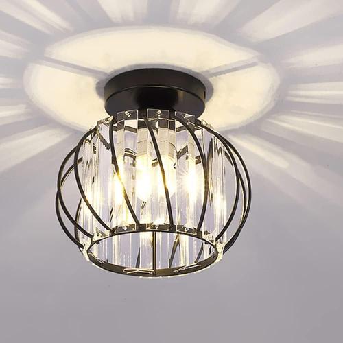 Plafonnier Moderne En Cristal, E27 Lampe De Plafond À Led, Mini Lampadaire En Cristal Pour Cuisine Salle De Camping Entrée Couloir Chambre ?A-Black?