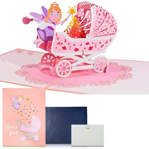 Carte naissance fille, Carte pop up 3D parfaite pour annoncer la naissance d'un b¿¿b¿¿ ou un bapt¿¿me de fille, Carte pop-up 3D - Cadeau de naissance, nouveau b¿¿b¿¿, carte F¿¿licitations Carte