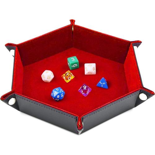 Plateau D¿¿S ¿¿ Double Face, Hexagone Pliable En Cuir Pu Et Porte-D¿¿S En Velours Bordeaux Pour Donjons Et Dragons Dgd Dice Et Autres Jeux De Table