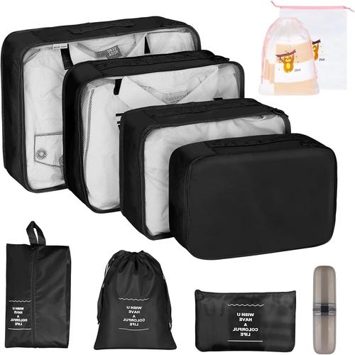 10-en-1 Organisateur Valise pour Voyage Imperm¿¿able Set de Organiseurs de Bagage Multifonction Sacs de Rangement Valise pour Cosm¿¿tiques Pochette Kit Voyage Accessoires L¿¿ger, Noir