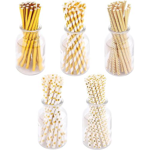 125 Pcs Pailles En Papier Dor¿¿ 6x197mm Pailles De F¿¿te Biod¿¿gradables Feuille D'or Pur Ray¿¿ Vague Coeur Motif De Point Pailles ¿¿ Boire Recyclables Pailles D'artisanat Papier Pour C¿¿l¿¿brer Les Parties