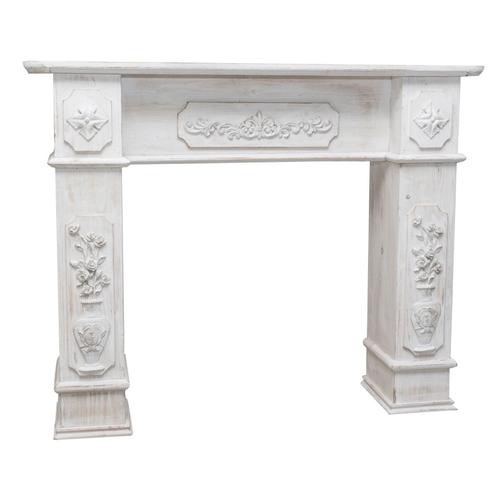 Cadre Cheminée En Bois Finition Blanche Vieillie Aux Dimensions L121xpr28xh96 Cm