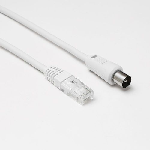 D2 Diffusion Câble RJ45 mâle vers coaxial mâle Longueur 2.00m - CAT 6 - Diamètre 9.52mm - Garantie 10 ans - Blanc