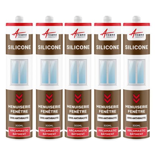 Mastic silicone fenêtre menuiserie étanchéité Gris Anthracite - RAL 7016 300 ml x 5