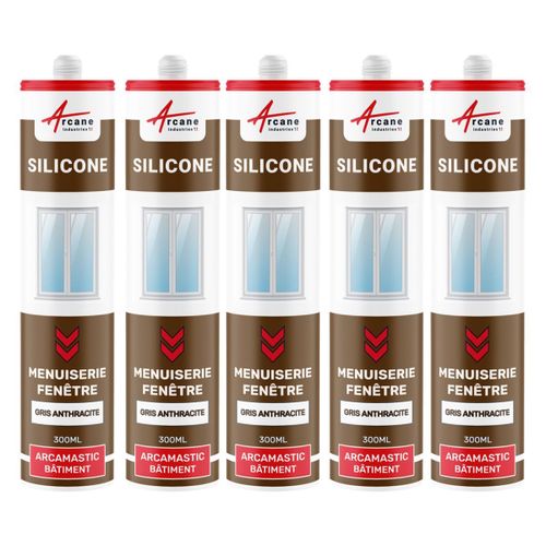 Mastic silicone fenêtre menuiserie étanchéité Gris Anthracite - RAL 7016 300 ml x 5