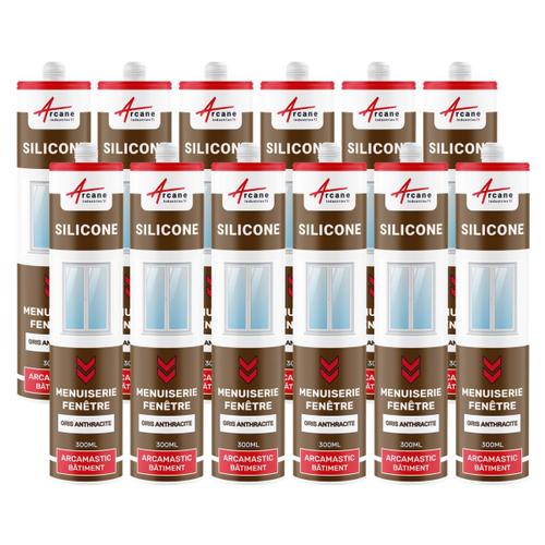 Mastic silicone fenêtre menuiserie étanchéité Gris Anthracite - RAL 7016 300 ml x 12