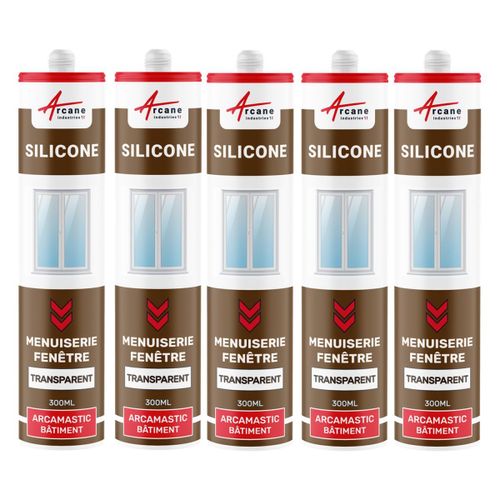 Mastic silicone fenêtre menuiserie étanchéité Transparent 300 ml x 5