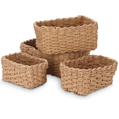 Panier Osier Rangement, Lot De 4 Paniers De Rangement En Corde De Papier Recyclable Pour Table De Salon, Cuisine, Jouets, Paniers De Décoration