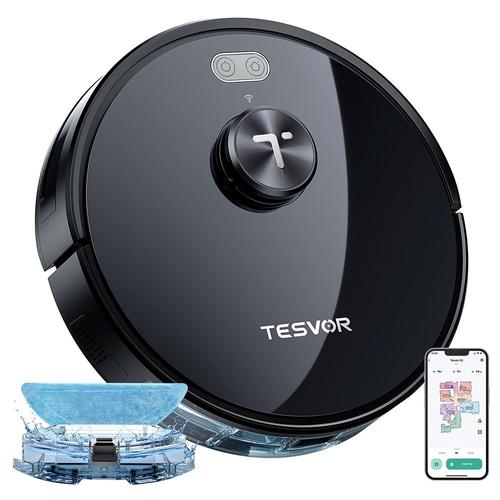 Tesvor S5, Aspirateur robot 3 en 1, aspiration 3000 Pa, navigation LiDAR, boîte à poussière 600 ml, batterie 2600 mAh, autonomie maximale de 180 minutes, application/commande vocale