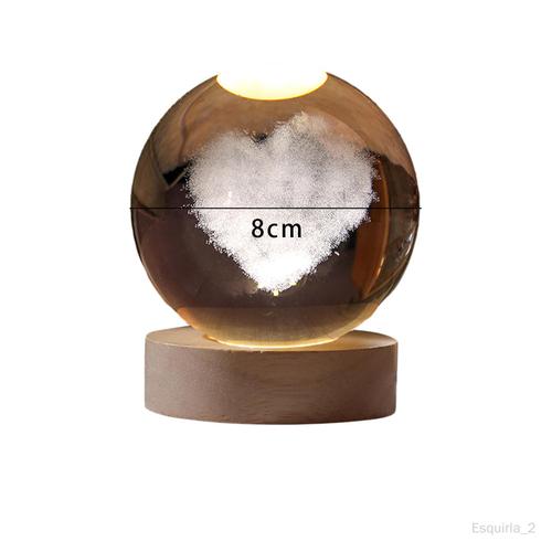 Veilleuse Boule De Verre 3d, Motif C¿Ur, Cadeau Avec Base En Bois Led Pour 8 Cm De Diamètre