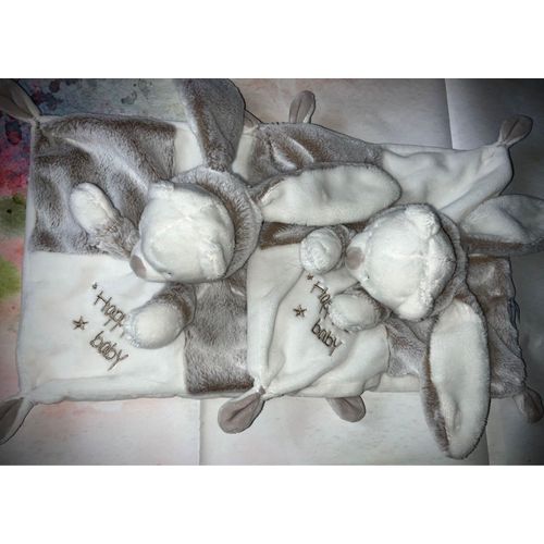 Doudou Lapin Ours Orchestra Premaman Lot De Deux Doudous Plats Jouets Bébé 