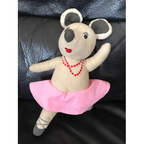 Doudou Peluche Ikéa  Souris Beige Grise Danseuse Collier Rouge 18cm